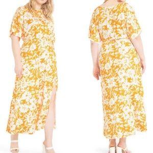 Eloquii Maxi Dress Vibrant Floral Yellow White Size 16 Slinky Dolman Resortwear